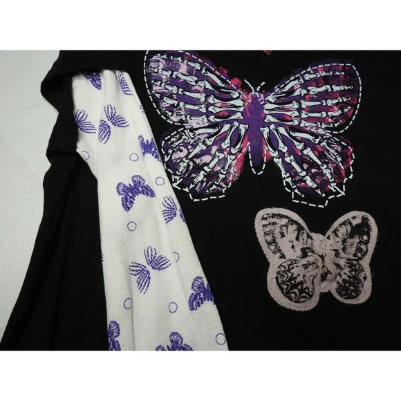 NWT Butterfly Graphic LS Layered Look Shirt Black Purple Size XXL Goth Y2K Jrs - Picture 8 of 10